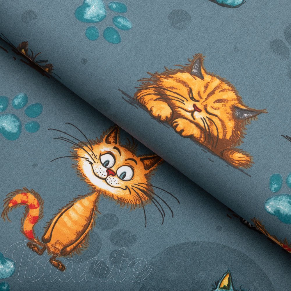 Dětská bavlněná látka/plátno Sandra SA-705 Kočičí parta na tmavě šedomodrém - šířka 160 cm - Biante.cz