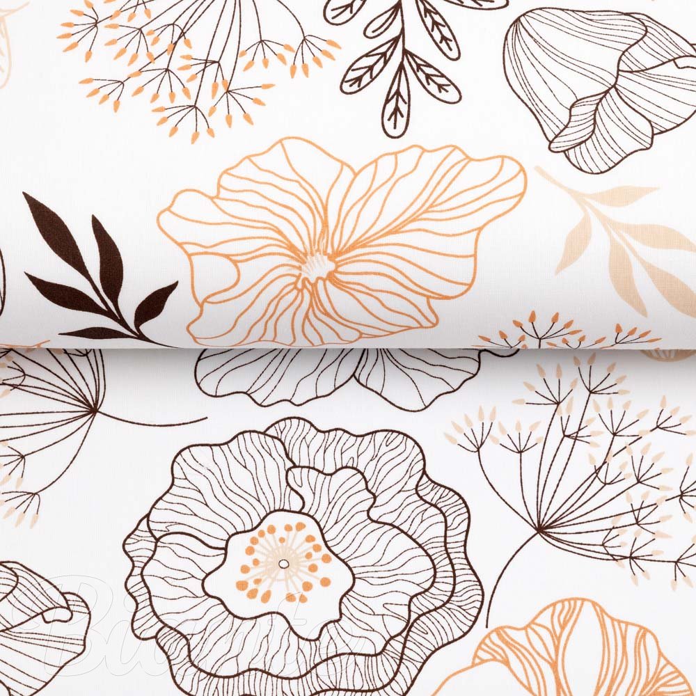 Bavlněná látka/plátno Sandra SA-526 Hnědé vlčí máky na bílém - šířka 160 cm - detail 2 - Biante.cz