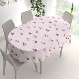 Dětský bavlněný oválný ubrus Sandra SA-726 Růžové sovičky na bledě růžovém - detail 1 - Biante.cz