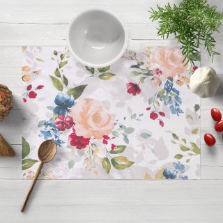 Bavlněné prostírání na stůl Sandra SA-387 Velké žluté a modré květy na bílém - Biante.cz