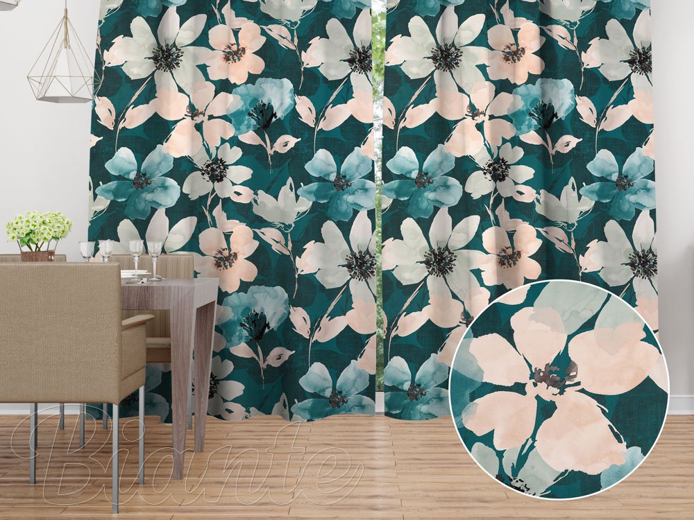 Sametový závěs Tamara TMR-027 Velké květy na tmavě zeleném - Biante.cz