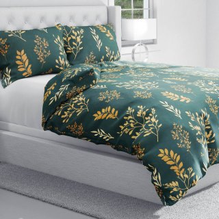 Bavlněné ložní povlečení Sandra SA-742 Zlaté větvičky s lístky na tmavě zeleném - detail 1 - Biante.cz