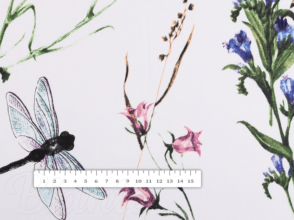 Bavlněná látka/plátno Sandra SA-429 Luční kvítí s vážkami - šířka 160 cm - detail 3 - Biante.cz