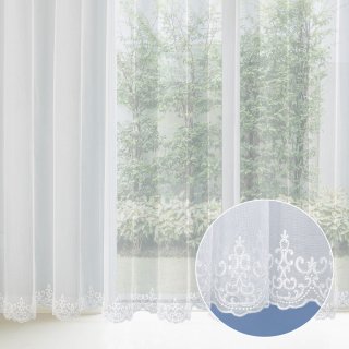 Bílá záclona s perleťově vytkávanou bordurou zámecký vzor do obloučků ZAC-028 výška 300 cm