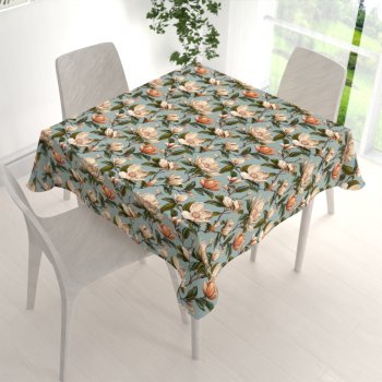 Bavlněný čtvercový ubrus Sandra SA-545 Květy magnolie na šedomodrém - detail 1 - Biante.cz