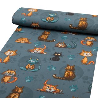 Dětská bavlněná látka/plátno Sandra SA-705 Kočičí parta na tmavě šedomodrém - šířka 160 cm - detail 1 - Biante.cz Dětská bavlněná látka/plátno Sandra SA-705 Kočičí parta na tmavě šedomodrém - šířka 160 cm - detail 1 - Biante.cz
