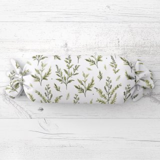 Vankúš valec bonbon Sandra SA-718 Zelené vňate byliniek na bielom - Biante.sk