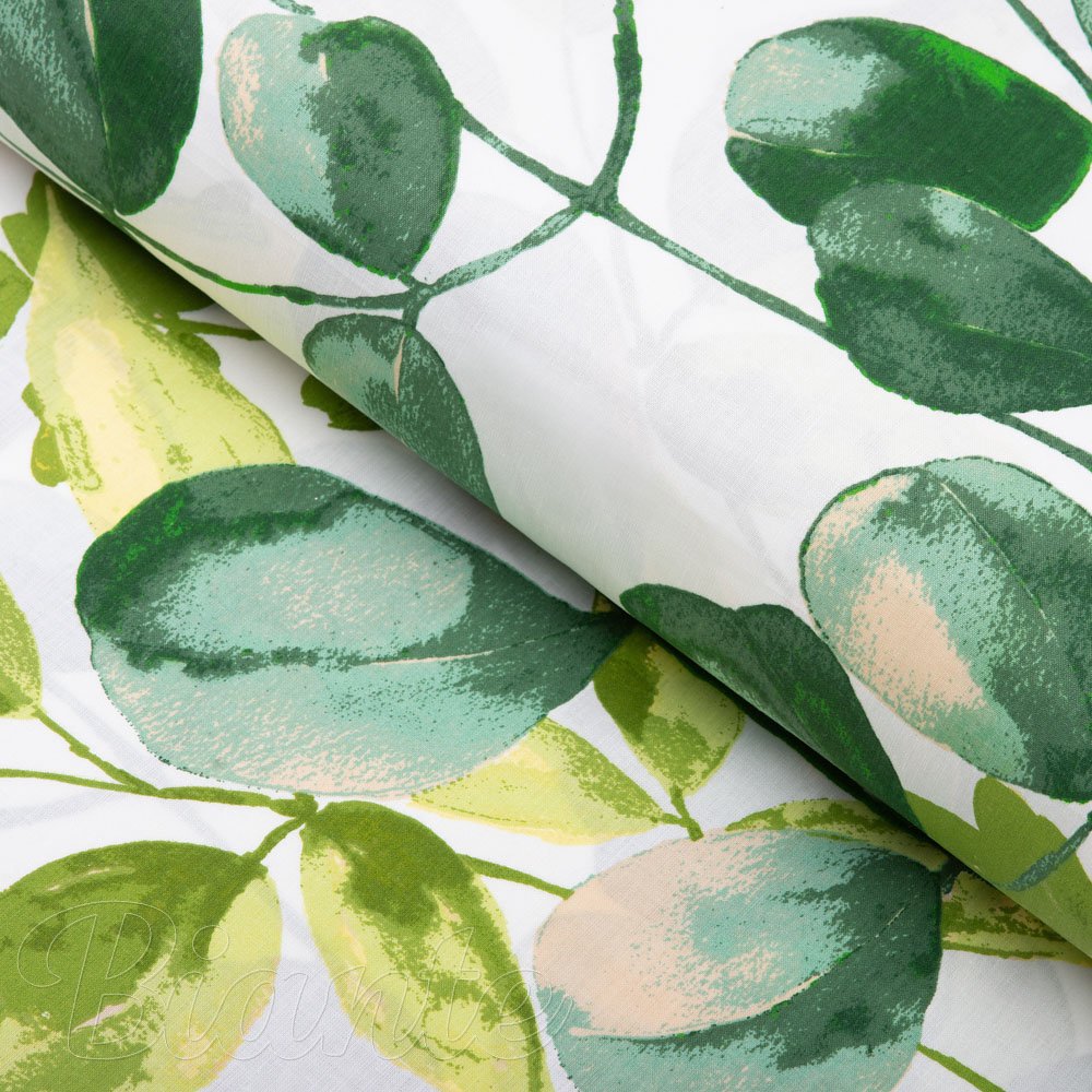 Bavlnená látka/plátno Sandra SA-244 Zelený eukalyptus na bielom - šírka 160 cm a 220 cm - Biante.sk