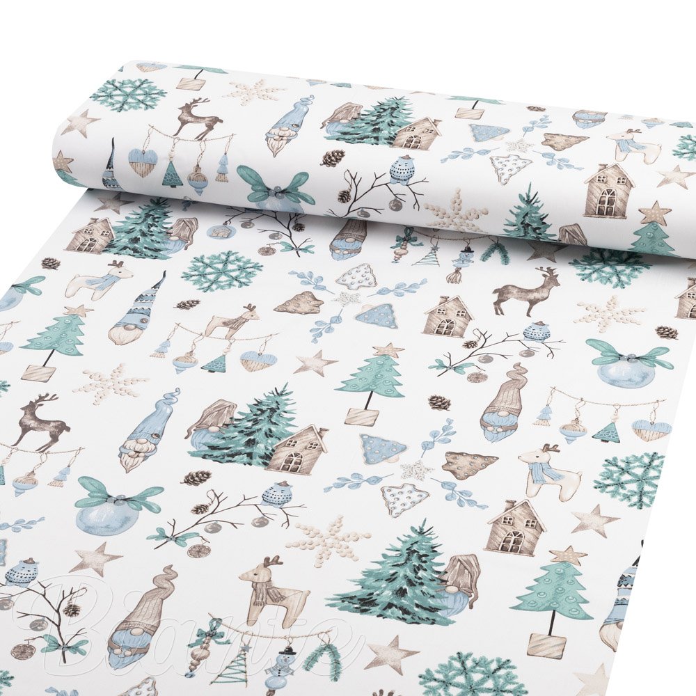 Bavlněná látka/plátno Sandra SA-662 Modro-zeleno-hnědý vánoční vzor - šířka 160 cm - detail 1 - Biante.cz