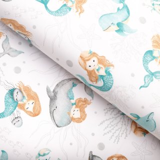 Detská bavlnená látka/plátno Sandra SA-691 Modrozelené morské panny s delfínmi a veľrybami na bielom - šírka 160 cm - Biante.sk Detská bavlnená látka/plátno Sandra SA-691 Modrozelené morské panny s delfínmi a veľrybami na bielom - šírka 160 cm - Biante.sk