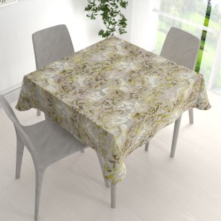 Sametový čtvercový ubrus Tamara TMR-055 Abstraktní zelené květy na zelenošedém - detail 1 - Biante.cz