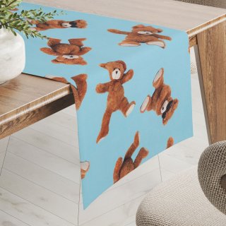 Dětský bavlněný běhoun na stůl Sandra SA-724 Plyšoví medvídci na modrém - Biante.cz