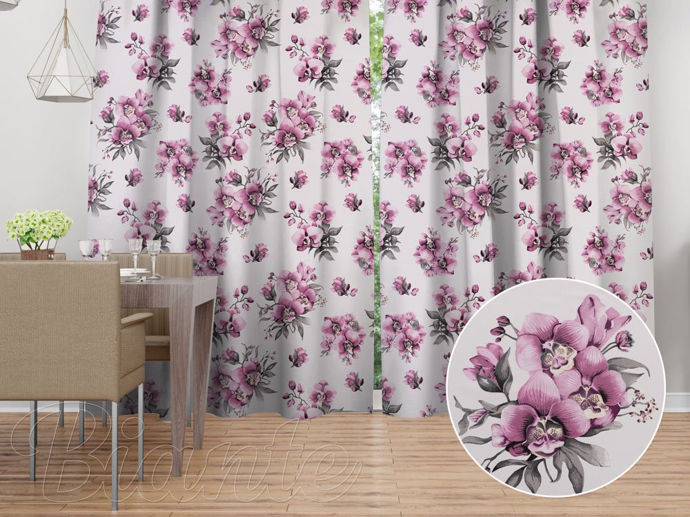 Bavlněný závěs Sandra SA-623 Lila orchideje na bílém - Biante.cz Bavlněný závěs Sandra SA-623 Lila orchideje na bílém - Biante.cz