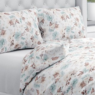 Bavlněné ložní povlečení Sandra SA-451 Žluto-hnědo-mintové růže na bílém - Biante.cz