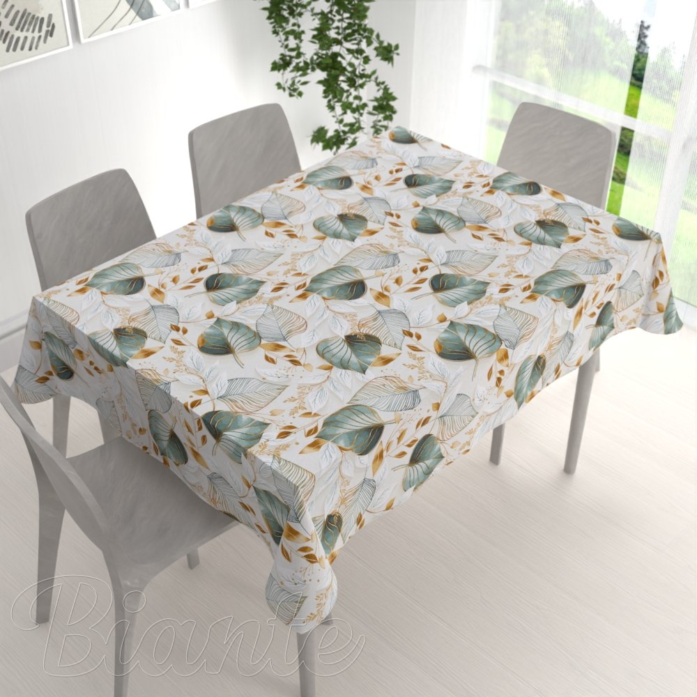 Dekorační obdélníkový ubrus Leona LN-174 Zelené listy na režném - detail 1 - Biante.cz