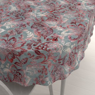 Sametový oválný ubrus Tamara TMR-054 Abstraktní vínové květy na šedozeleném - Biante.cz