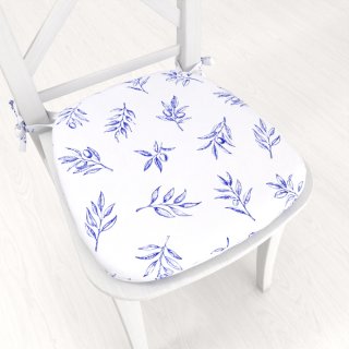 Teflónový oblý podsedák TF-114 Modré olivové vetvičky na bielom - 39x37x3 cm - Biante.sk