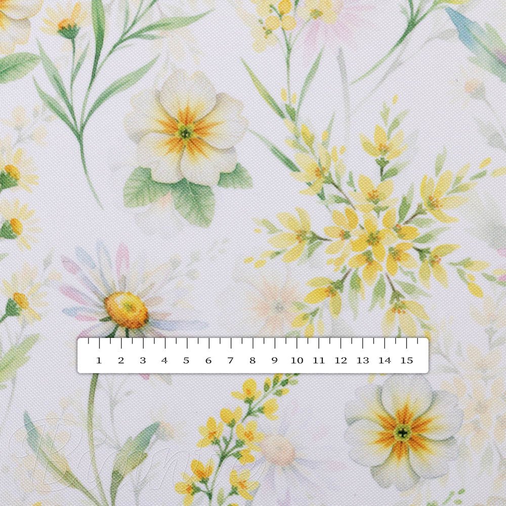 Teflonová látka na ubrusy TF-135 Malované žluto-zelené luční kvítí na bílém - šířka 155 cm - detail 6 - Biante.cz