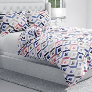 Bavlněné ložní povlečení Sandra SA-573 Modro-růžovo-šedé kosočtverce - detail 1 - Biante.cz