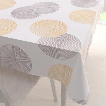 Sametový obdélníkový ubrus Tamara TMR-023 Žluté a šedé designové kruhy na smetanovém - Biante.cz