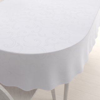 Teflonový oválný ubrus TF-100 Bílé ornamenty s lístky - Biante.cz