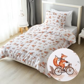 Detské bavlnené posteľné obliečky Sandra SA-696 Líšky na bicykloch - hnedé na bielom - Biante.sk Detské bavlnené posteľné obliečky Sandra SA-696 Líšky na bicykloch - hnedé na bielom - Biante.sk