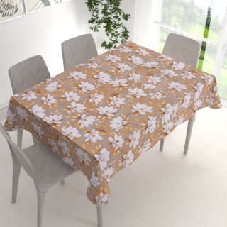 Bavlněný obdélníkový ubrus Sandra SA-717 Bílé květy magnolie na hnědošedém - detail 1 - Biante.cz Bavlněný obdélníkový ubrus Sandra SA-717 Bílé květy magnolie na hnědošedém - detail 1 - Biante.cz