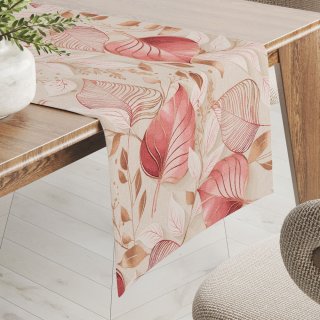 Dekorační běhoun na stůl Leona LN-172 Růžovo-vínové listy na režném - Biante.cz