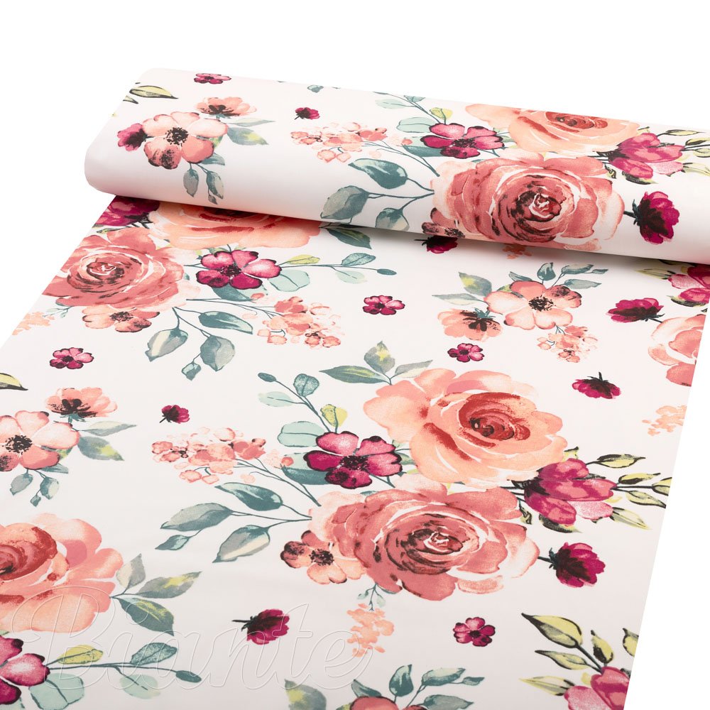 Bavlněná látka/plátno Sandra SA-669 Červeno-růžové akvarelové květy - šířka 160 cm - detail 1 - Biante.cz