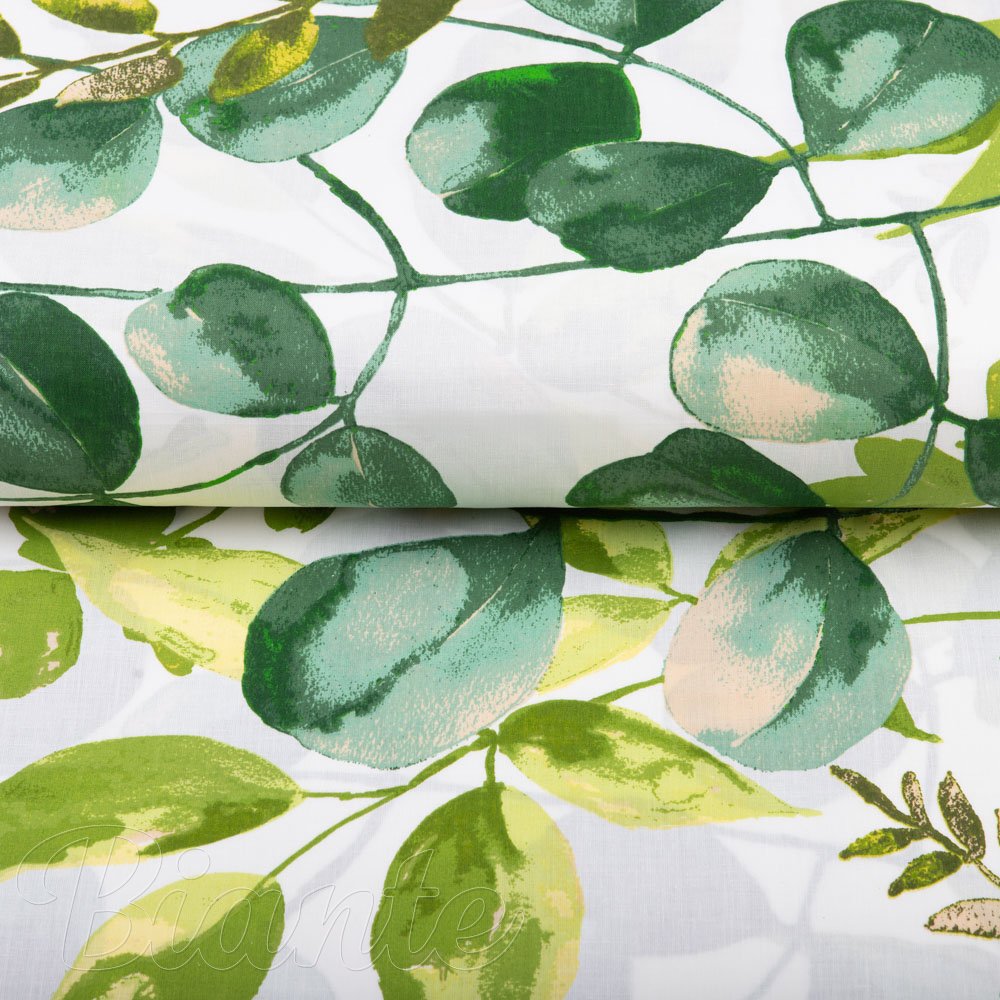 Bavlnená látka/plátno Sandra SA-244 Zelený eukalyptus na bielom - šírka 160 cm a 220 cm - detail 2 - Biante.sk