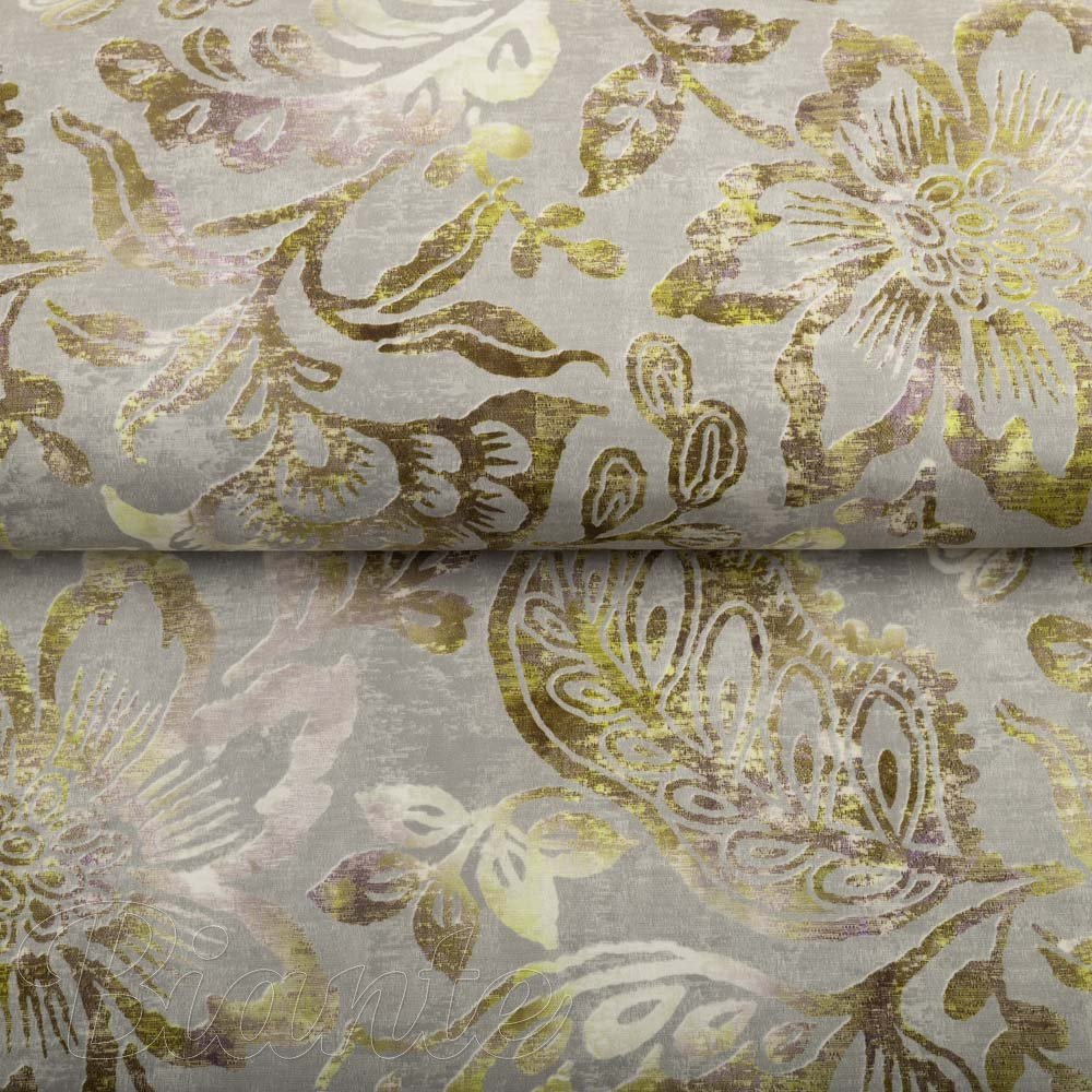 Sametová látka Tamara TMR-055 Abstraktní zelené květy na zelenošedém - šířka 150 cm - detail 2 - Biante.cz