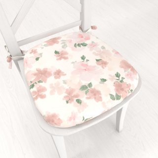 Zamatový oblý podsedák Tamara TMR-036 Ružovo-béžové akvarelové kvety na bielom - 39x37x3 cm - Biante.sk