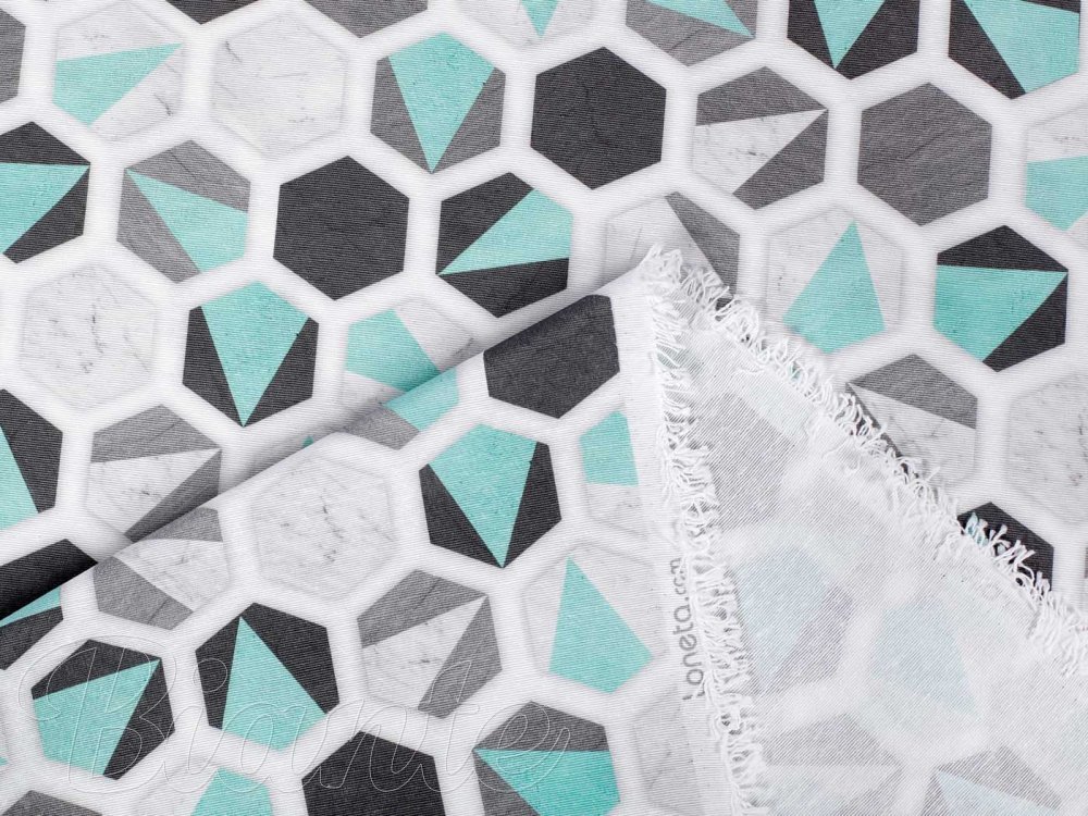Dekoračná látka Leona LN-032 Tyrkysovo-sivé hexagóny - šírka 140 cm - detail 2 - Biante.sk Dekoračná látka Leona LN-032 Tyrkysovo-sivé hexagóny - šírka 140 cm - detail 2 - Biante.sk