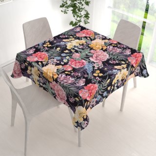 Sametový čtvercový ubrus Tamara TMR-019 Zahradní květy na černém - detail 1 - Biante.cz