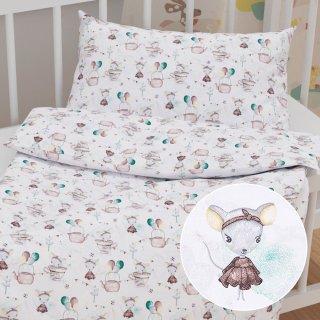 Dětské bavlněné povlečení do postýlky Sandra SA-372 Myšky a konvičky na bílém - Biante.cz