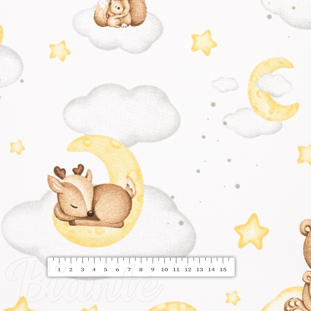 Dětská bavlněná látka/plátno Sandra SA-461 Zvířátka mezi hvězdičkami na bílém - šířka 160 cm - detail 3 - Biante.cz