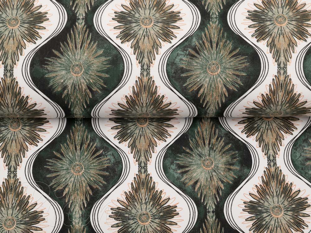 Bavlněná látka/plátno Sandra SA-542 Okrasné hvězdy na zeleném/bílém - šířka 160 cm - detail 2 - Biante.cz