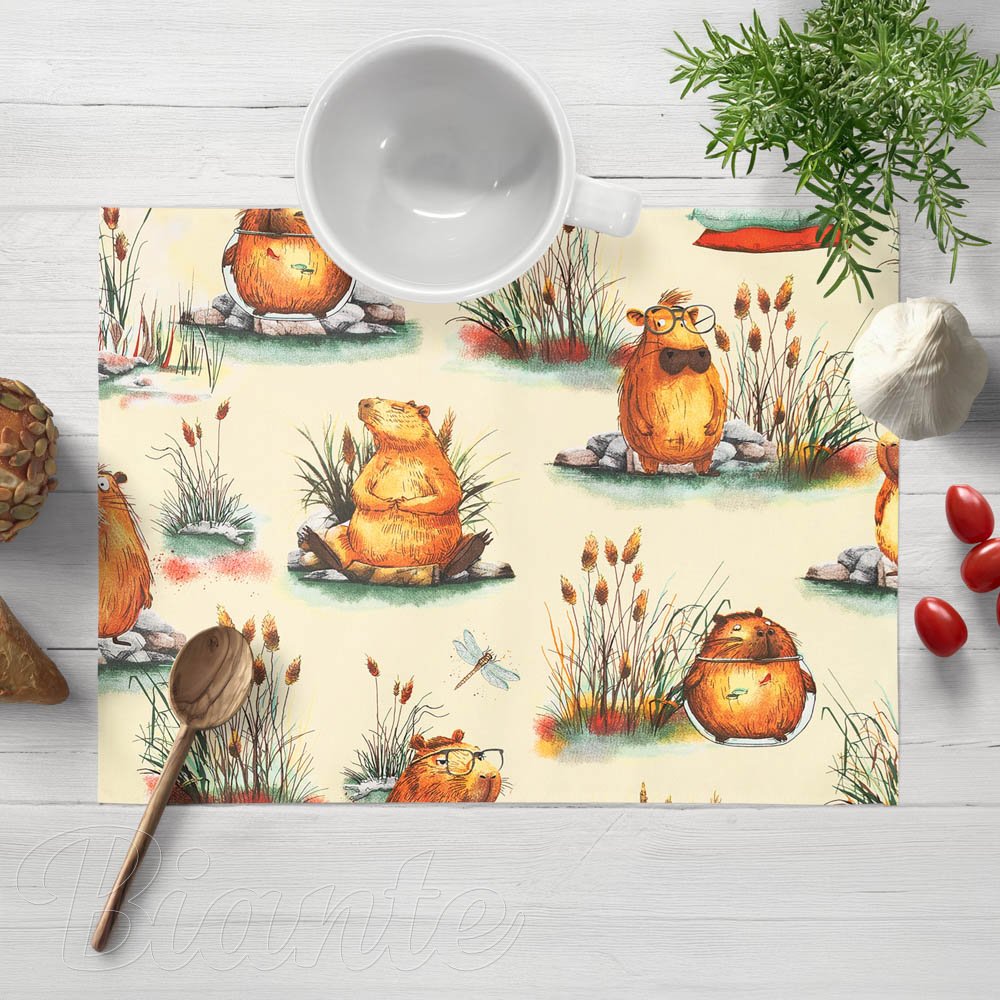 Dětské bavlněné prostírání na stůl Sandra SA-710 Kapybary na krémovém - Biante.cz