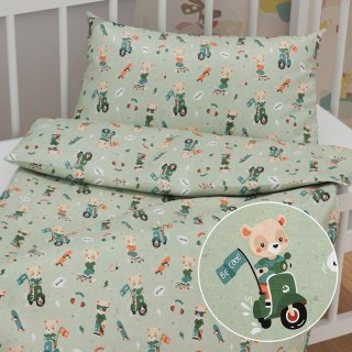 Dětské bavlněné povlečení do postýlky Sandra SA-468 Méďové na motorkách na zeleném - Biante.cz Dětské bavlněné povlečení do postýlky Sandra SA-468 Méďové na motorkách na zeleném - Biante.cz