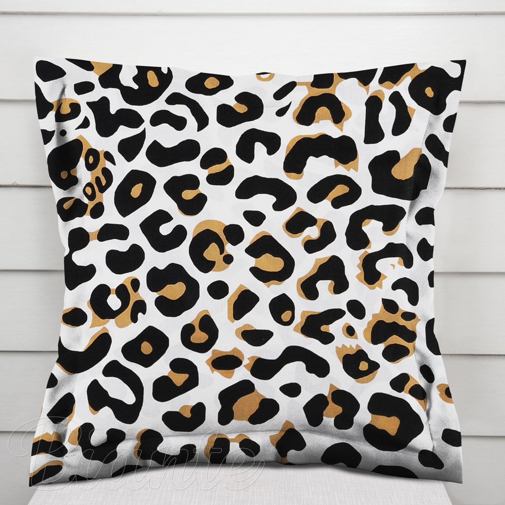 Bavlněný povlak na polštář s lemem Sandra SA-409 Leopardí vzor na bílém - Biante.cz