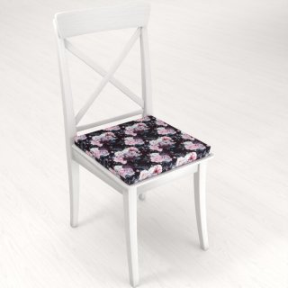 Zamatový štvorcový podsedák Tamara TMR-011 Kvetiny na čiernom - 38x38x3 cm - detail 1 - Biante.sk