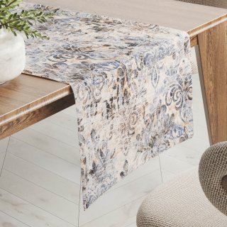 Sametový běhoun na stůl Tamara TMR-057 Modro-zelený zámecký vzor na krémovém - Biante.cz Sametový běhoun na stůl Tamara TMR-057 Modro-zelený zámecký vzor na krémovém - Biante.cz