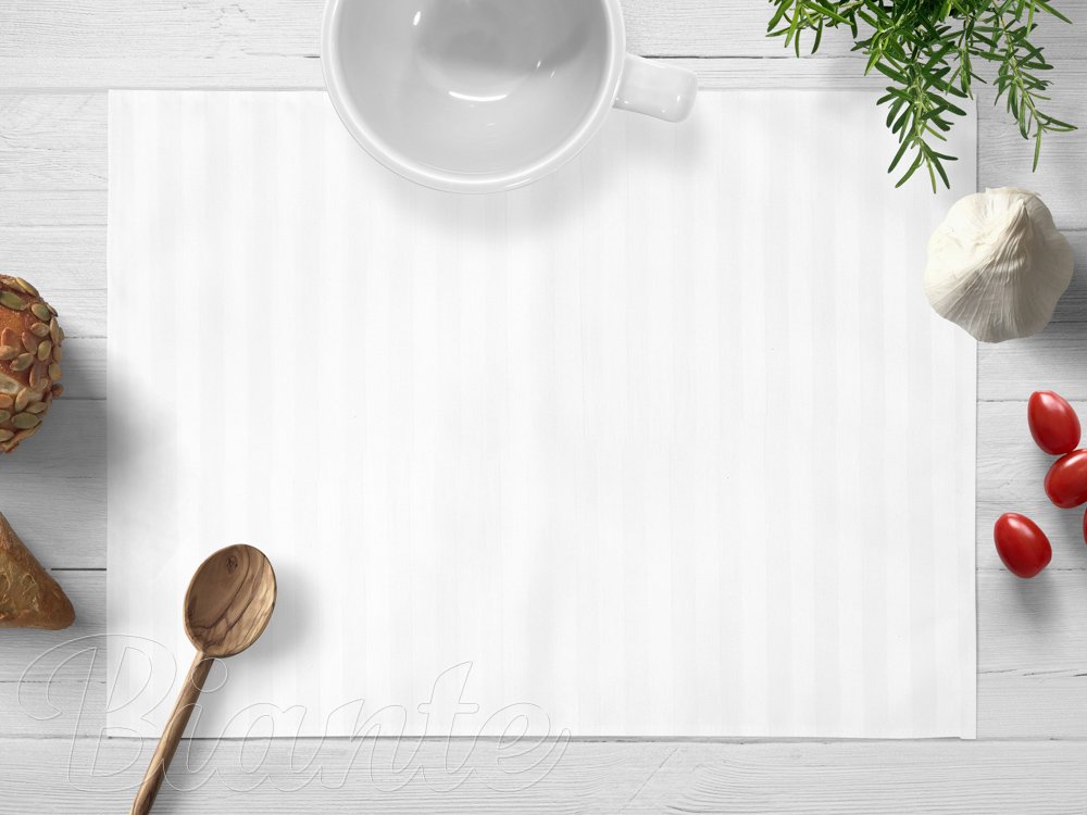 Damaškové prostírání na stůl Atlas Gradl DM-010 Bílé - proužky 1 cm - Biante.cz