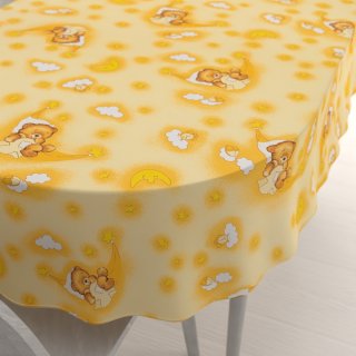 Dětský bavlněný oválný ubrus Sandra SA-727 Spící medvídci na žlutooranžovém - Biante.cz