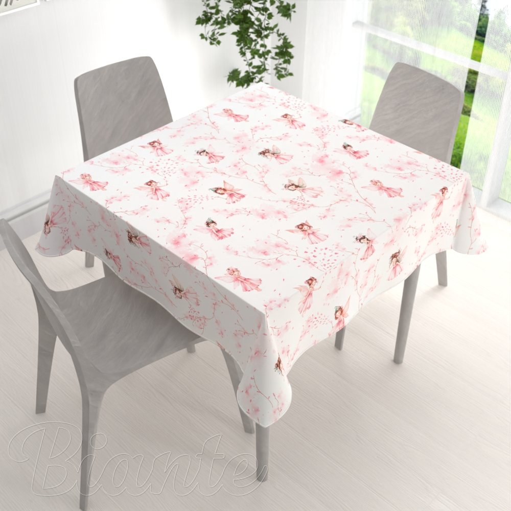 Dětský bavlněný čtvercový ubrus Sandra SA-684 Růžové víly na bílém - detail 1 - Biante.cz