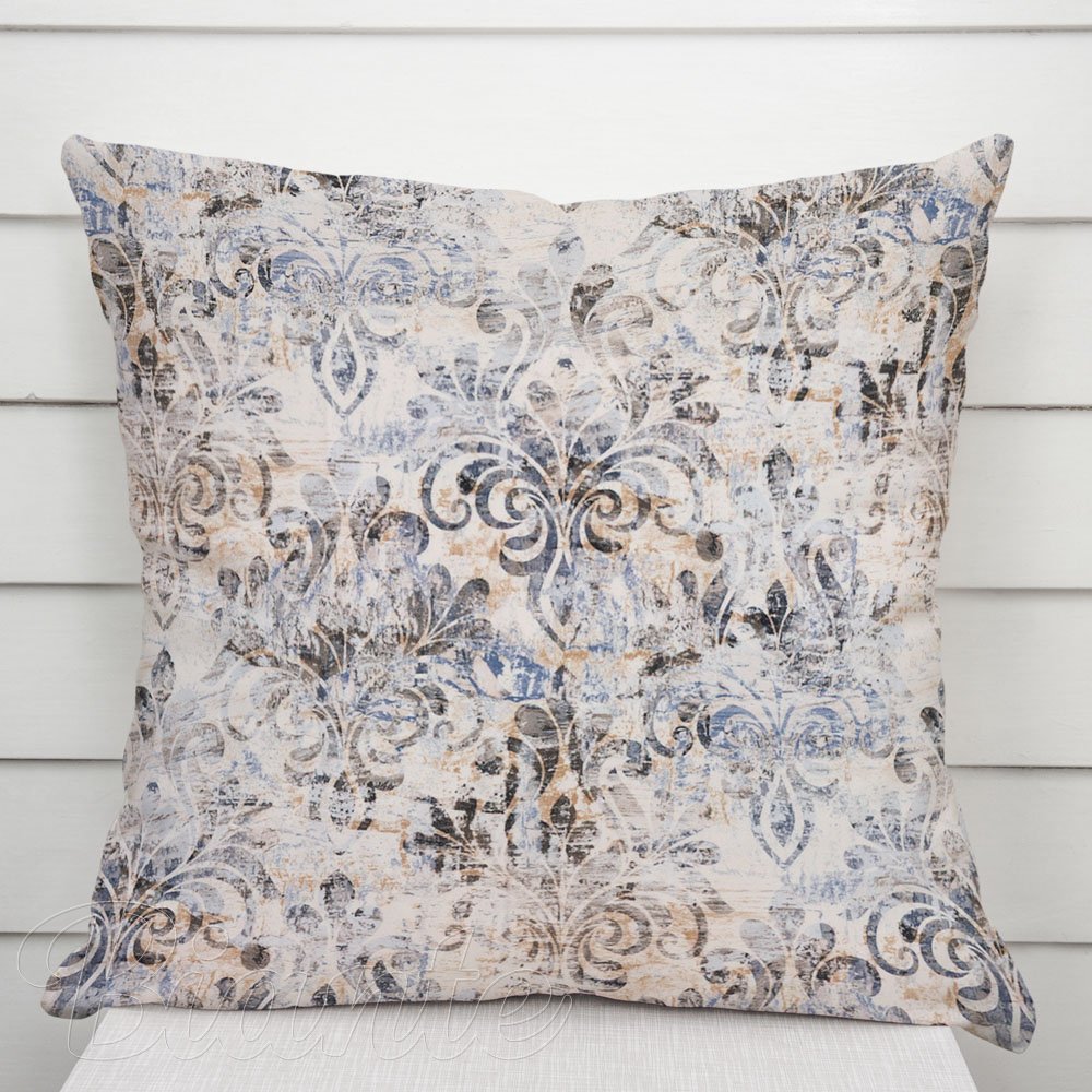 Sametový povlak na polštář Tamara TMR-057 Modro-zelený zámecký vzor na krémovém - Biante.cz