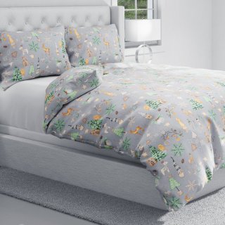 Vánoční bavlněné ložní povlečení Sandra SA-509 Vánoční skřítci a ozdoby na šedém - detail 1 - Biante.cz