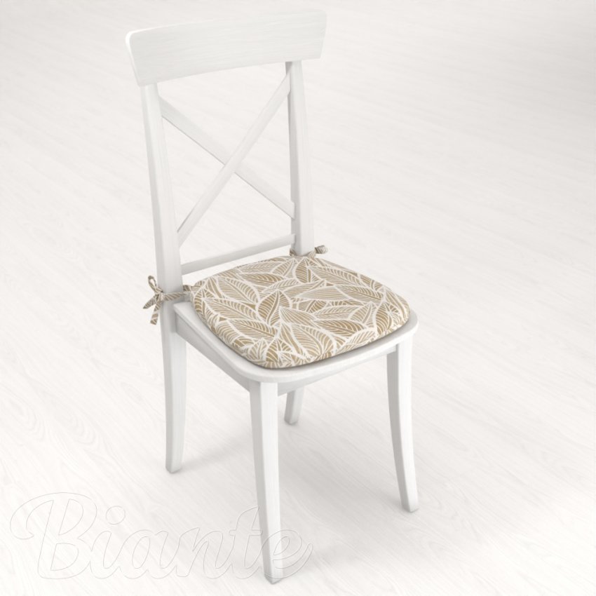 Oblý podsedák Leona LN-168 Bílé listy na světle hnědém - 39x37x3 cm - detail 2 - Biante.cz
