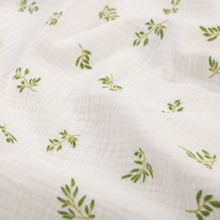 Mušelín dvojitá gázovina MSN-081 Zelené větvičky na bílém - metráž šířka 160 cm - detail 3 - Biante.cz