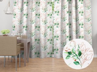 Bavlněný závěs Sandra SA-706 Zeleno-hnědé větvičky s lístky na bílém - Biante.cz Bavlněný závěs Sandra SA-706 Zeleno-hnědé větvičky s lístky na bílém - Biante.cz